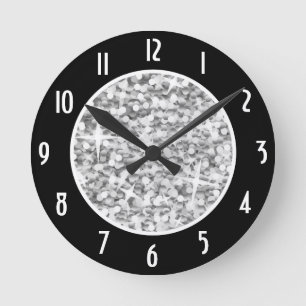 Horloge Ronde Les "nombres" noirs "argentés" de tape-à-l'oeil