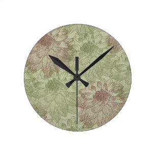Horloge Ronde Les pivoines rouges et vertes