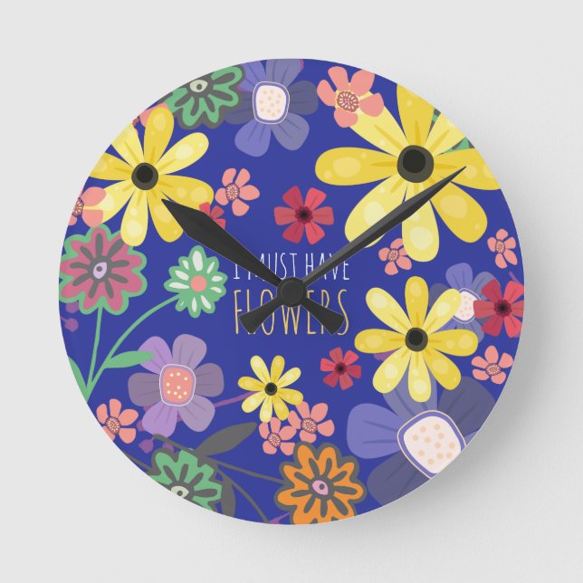 Horloge Ronde Les Soixante Rétro Doivent Avoir Des Fleurs (Recto)