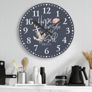 Horloge Ronde L'espérance ancre l'âme Floral Religieux