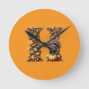 Horloge Ronde Lettre H style de cadeau de Thanksgiving