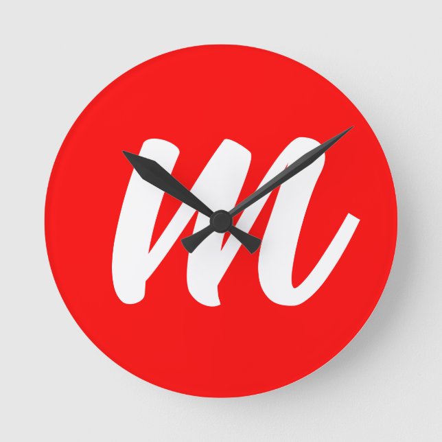 Horloge Ronde LETTRE INITIALE CalliGRAPHIQUE BLANCHE ROUGE (Recto)