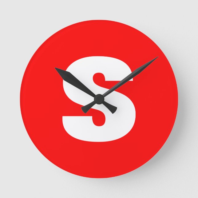 Horloge Ronde Lettre initiale Monogramme Style moderne Rouge Bla (Recto)