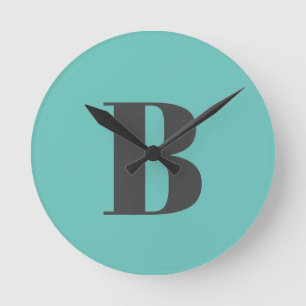HORLOGE RONDE LETTRE INITIALE TURQUOISE CLAIRE UNIQUE