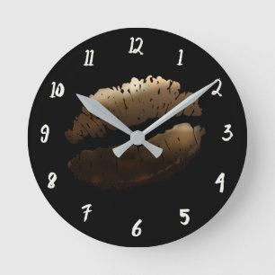 Horloge Ronde Lèvres Brillantes Dorées Rouge à Lèvres Baiser Gla