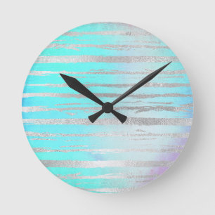 Horloge Ronde Licorne Arc-en-Ciel Couleurs Pastel Détail Argent