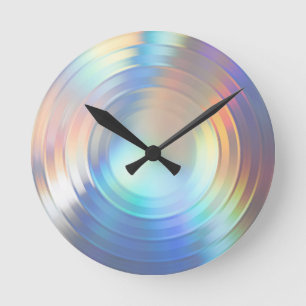 Horloge Ronde Licorne de sirène arc-en-ciel pastel holographique