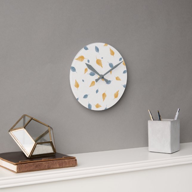 Horloge Ronde Light Pastel Beige Minimalist Leaves Pattern (Bureau)