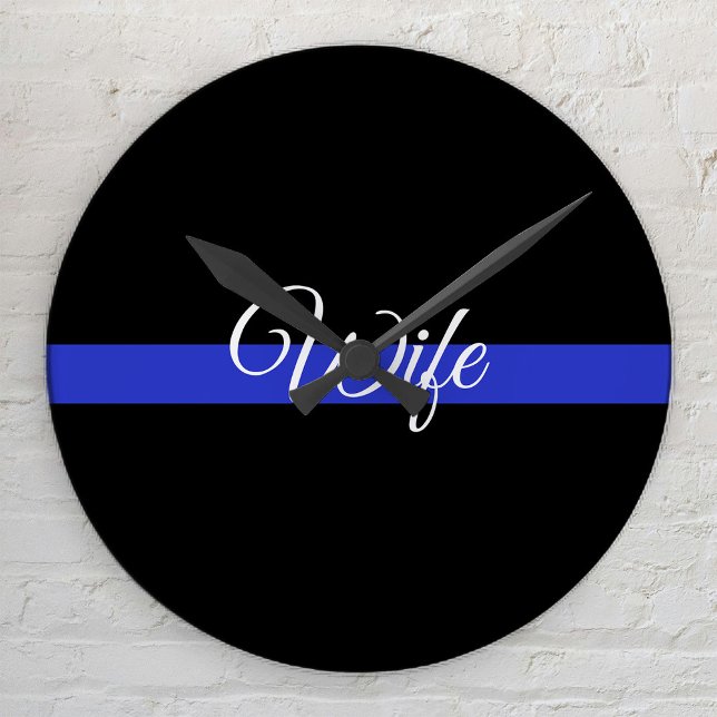 Horloge Ronde Ligne Bleue Mince : Femme de police (Créateur téléchargé)