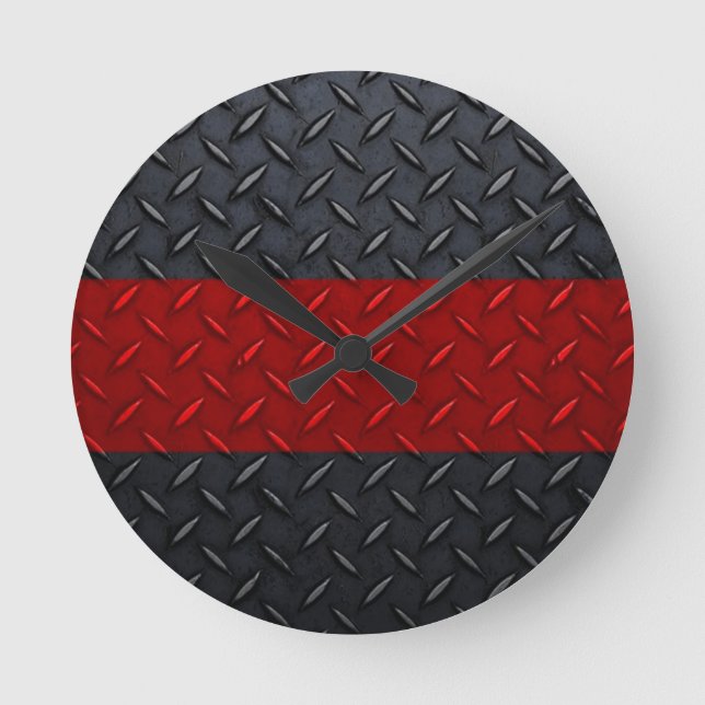 Horloge Ronde Ligne rouge mince plat de sapeur-pompier de (Recto)