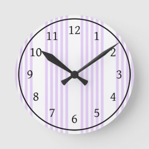 Horloge Ronde Lilac violet et blanc cinq bandes motif