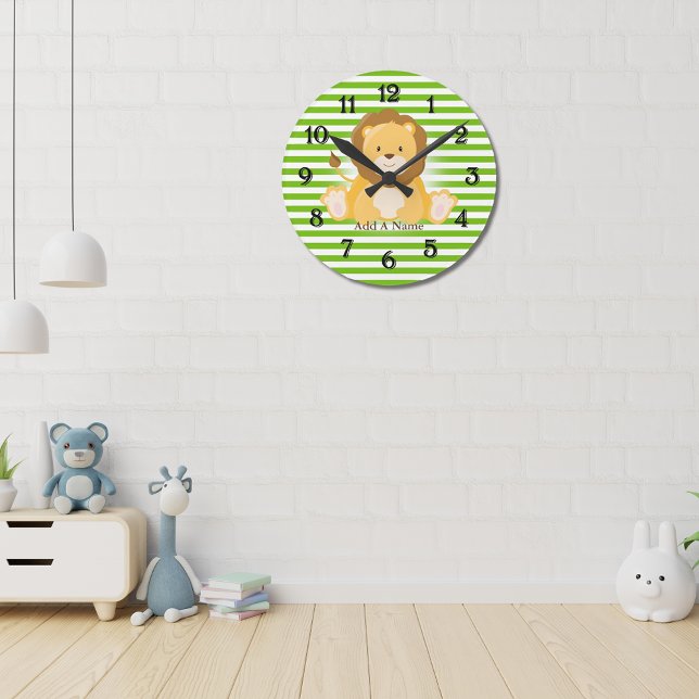 Horloge Ronde Lime Grandes Vert Blanc ・ Lion ・ Personnalisé (Créateur téléchargé)