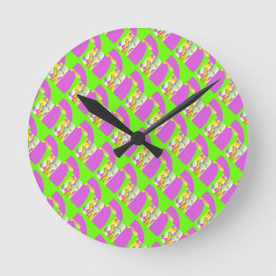 Horloge Ronde Lime Vert et violet clair motifs Compact Mi