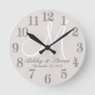 Horloge Ronde Lin rustique avec Monogramme blanc