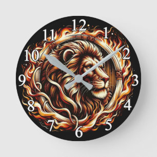 Horloge Ronde Lion flamboyant en anneau d'astrologie des flammes