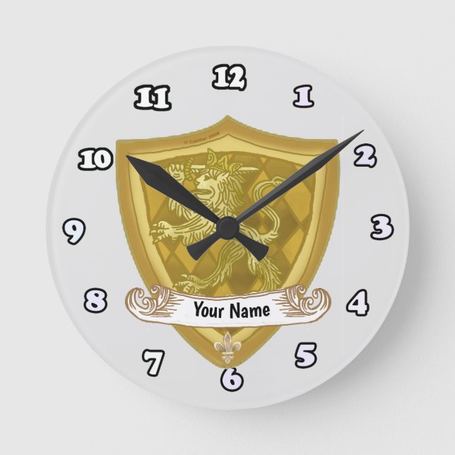 Horloge Ronde Lion Shield Family Crest Nom (Recto)