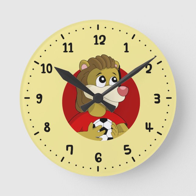 Horloge Ronde Lion tenant un dessin animé en ballon de football  (Recto)