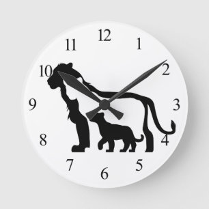 Horloge Ronde Lions noirs et blancs