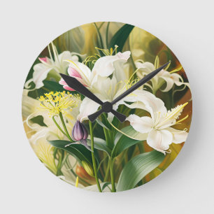 Horloge Ronde Lis blancs en fleurs