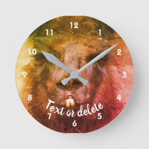 Horloge Ronde Llama noire intense Visage gros vers le haut Abstr