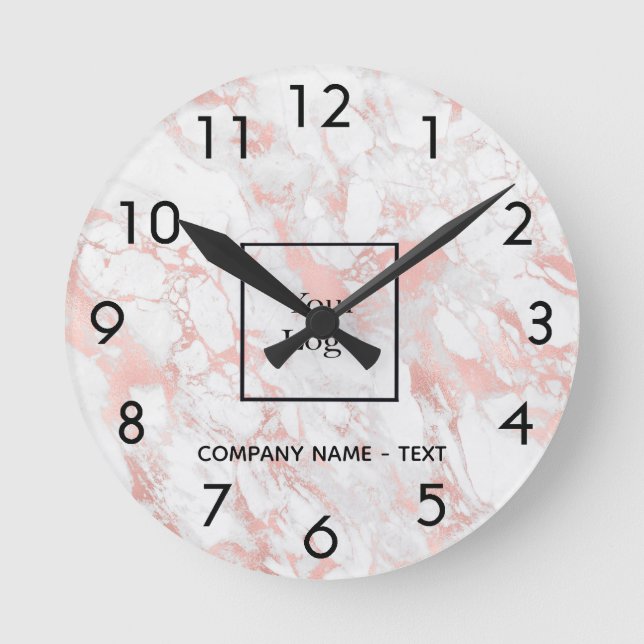 Horloge Ronde Logo de l'entreprise rose en marbre or (Recto)