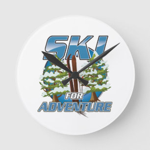 Horloge Ronde Logo de ski pour voyage d'aventure