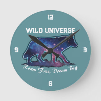 Horloge Ronde Lone Galaxy Wolf Silhouette (wild universe) - 