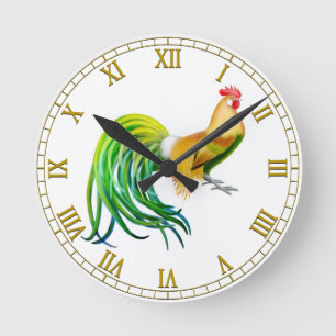 Horloge Ronde Long Tailed Phoenix Rooster Wall Clock