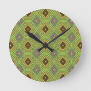 Horloge Ronde Losange diamanté motif floral rose et vert