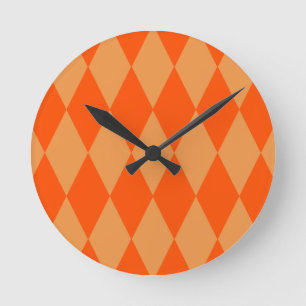 Horloge Ronde Losanges damier orange clair et foncé