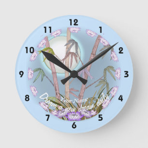 Horloge Ronde Lotus de Bambou Lune