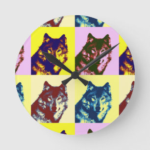 Horloge Ronde Loup d'art pop