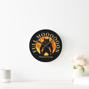 HORLOGE RONDE LOUP-GAROU PLEINE LUNE