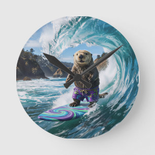 Horloge Ronde Loutre de mer surfant en Californie