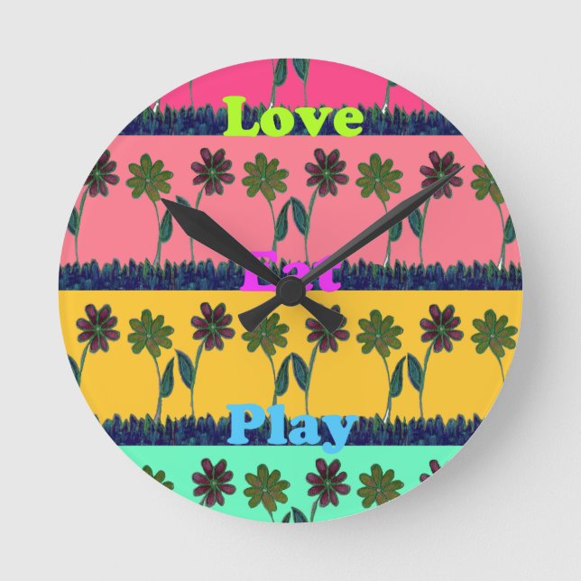Horloge Ronde Love Eat Play Art Print (Recto)