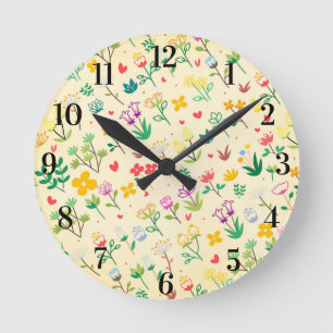 Horloge Ronde Love Garden Fleurs et Coeurs de printemps