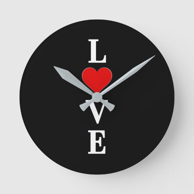 Horloge Ronde LOVE Heart Noir et Blanc Moderne Chic (Recto)