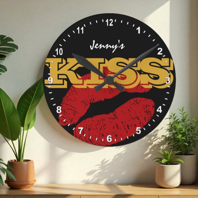 Horloge Ronde Love KISS Gold rétro Horloge, Fun personnalisé / F (Créateur téléchargé)