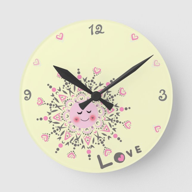 Horloge Ronde Love Sun Yellow Acryllic Wall Clock (Recto)