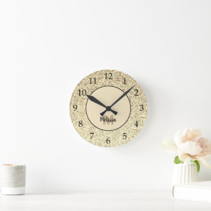 Horloge Ronde Lumière dorée Monogramme paillettes scintillantes