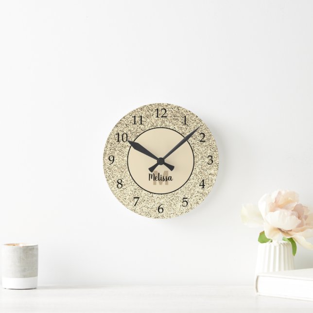Horloge Ronde Lumière or parties scintillant douce scintille Mon (Maison)