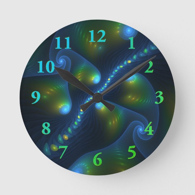 Horloge Ronde Lumières de l'Imaginaire Abstrait Bleu Vert Jaune  (Recto)