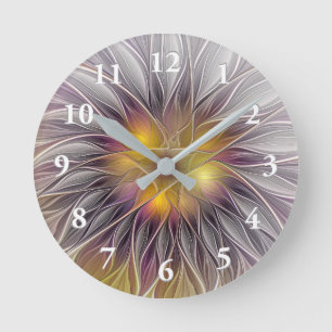 Horloge Ronde Lumineuse Fleur colorée, Abstraite Fractale modern