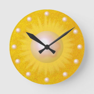 Horloge Ronde Lumineux ensoleillé jaune d'or de Sun de soleil