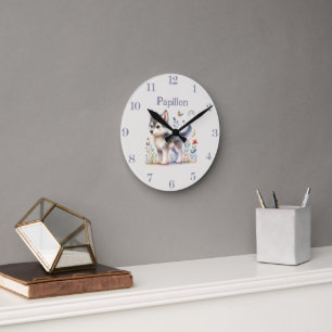 Horloge Ronde Lunar Cub - Customizable Name Baby Wolf Wall Clock