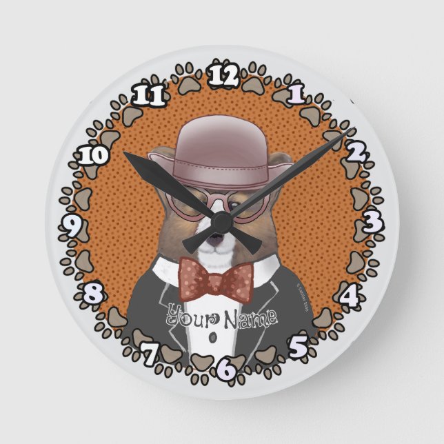 Horloge Ronde Lunettes de corgi gallois (Recto)