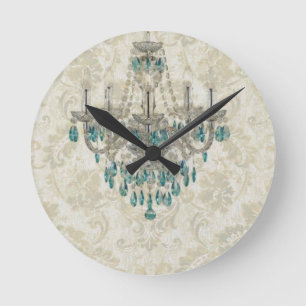 Horloge Ronde lustre français de bleu de pays de damassé beige