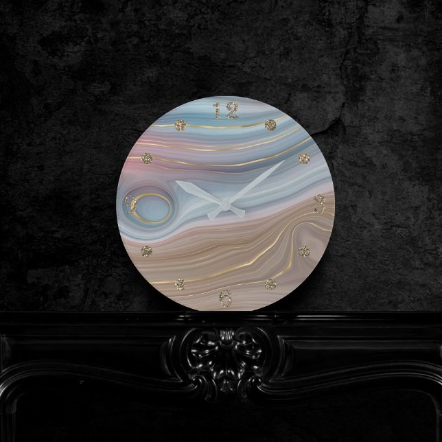 Horloge Ronde Luxe Strata | Assiette rose Taupe bleu ardoise (Créateur téléchargé)