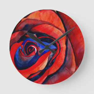 Horloge Ronde Macro red rose abstract art painting