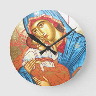 Horloge Ronde Madonna with Jesus Byzantine Religious Icon gold